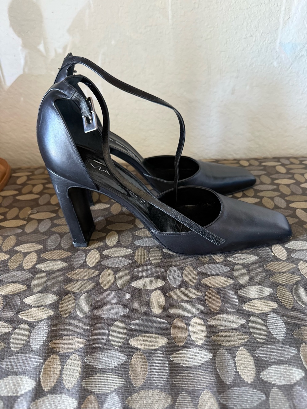 Via Spiga Black Square-Toe Ankle-Strap Pumps - Picture 2 of 4
